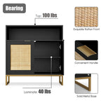 Anmytek Buffet moderne noir à 2 portes avec table d'appoint, meuble de rangement de cuisine en rotin avec étagère ouverte – 31,5 l x 15,7 P x 31,9 H