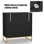 Anmytek Buffet moderne noir à 2 portes avec table d'appoint, meuble de rangement de cuisine en rotin avec étagère ouverte – 31,5 l x 15,7 P x 31,9 H