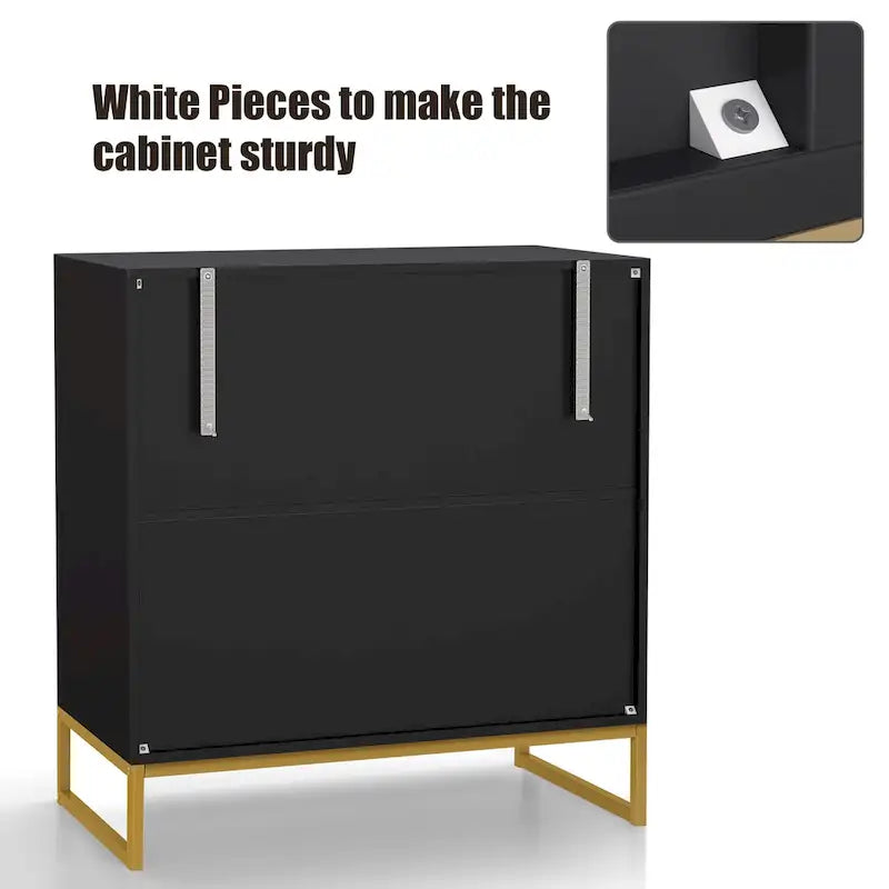 Anmytek Buffet moderne noir à 2 portes avec table d'appoint, meuble de rangement de cuisine en rotin avec étagère ouverte – 31,5 l x 15,7 P x 31,9 H