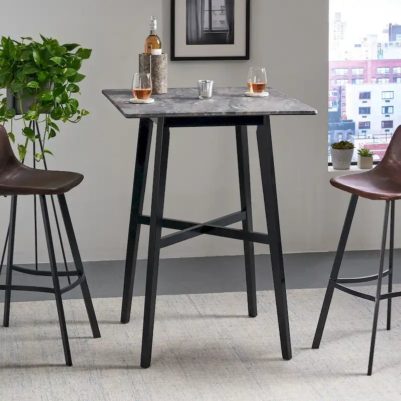 Table de salle à manger moderne hauteur bar 42, pieds en hévéa et plateau stratifié