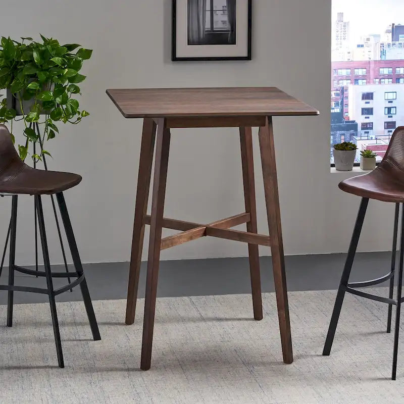 Table de salle à manger moderne hauteur bar 42, pieds en hévéa et plateau stratifié
