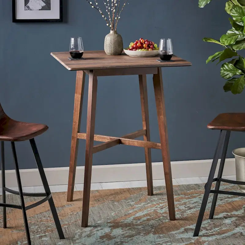 Table de salle à manger moderne hauteur bar 42, pieds en hévéa et plateau stratifié