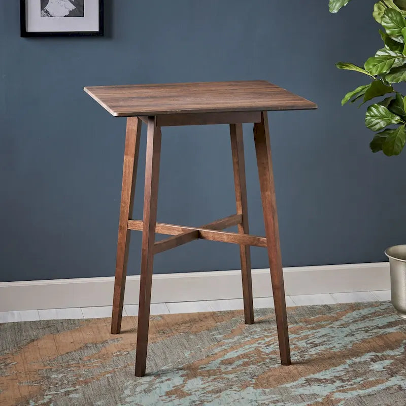 Table de salle à manger moderne hauteur bar 42, pieds en hévéa et plateau stratifié
