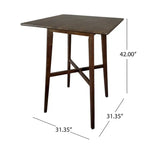 Table de salle à manger moderne hauteur bar 42, pieds en hévéa et plateau stratifié