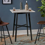 Table de salle à manger moderne hauteur bar 42, pieds en hévéa et plateau stratifié