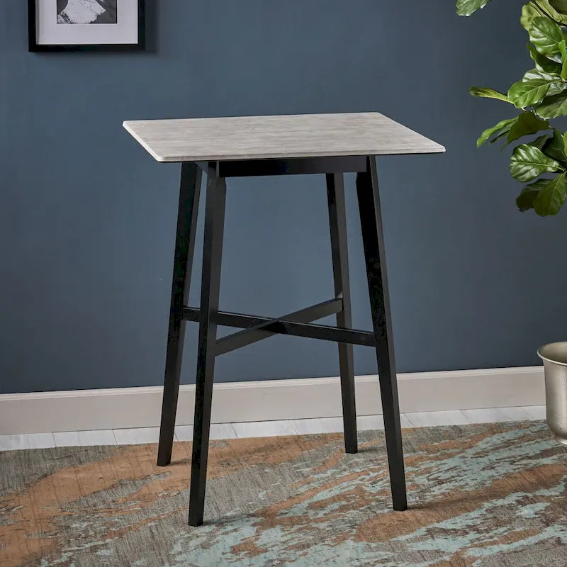Table de salle à manger moderne hauteur bar 42, pieds en hévéa et plateau stratifié