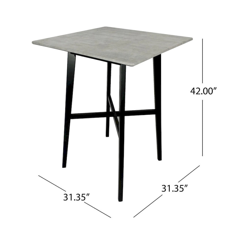 Table de salle à manger moderne hauteur bar 42, pieds en hévéa et plateau stratifié