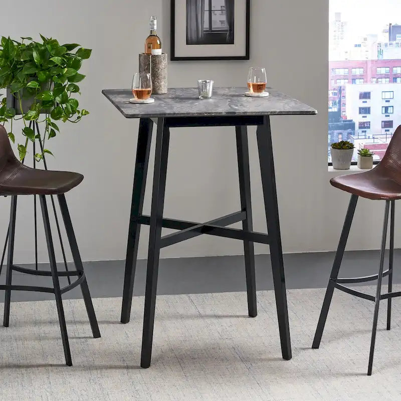 Table de salle à manger moderne hauteur bar 42, pieds en hévéa et plateau stratifié