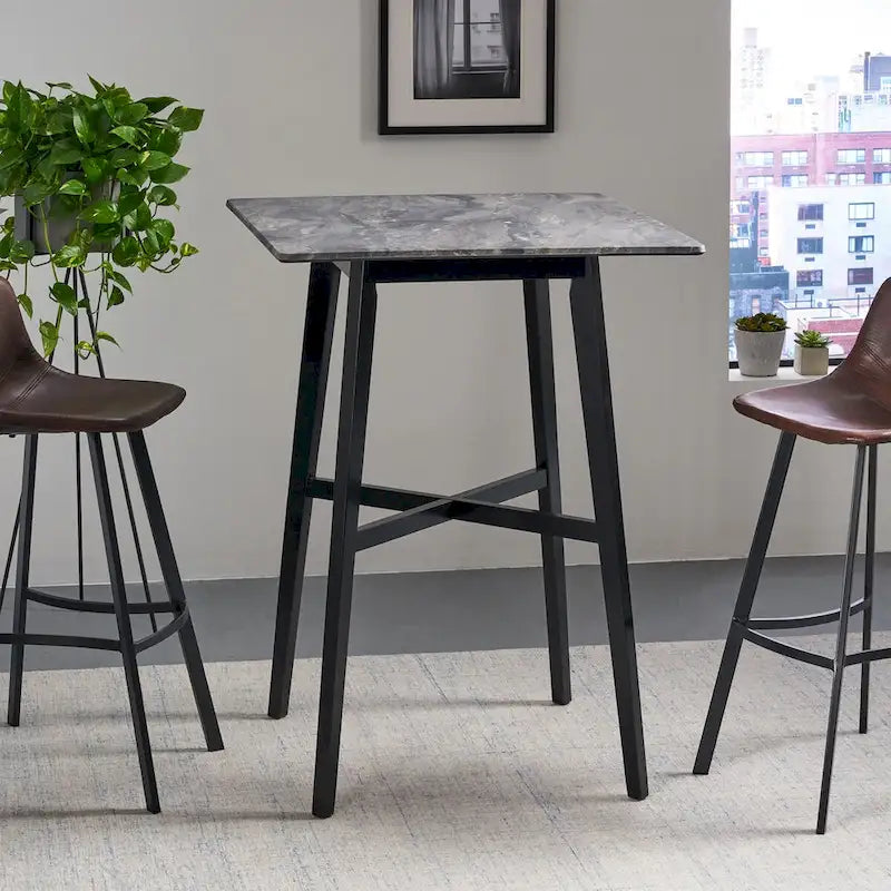 Table de salle à manger moderne hauteur bar 42, pieds en hévéa et plateau stratifié