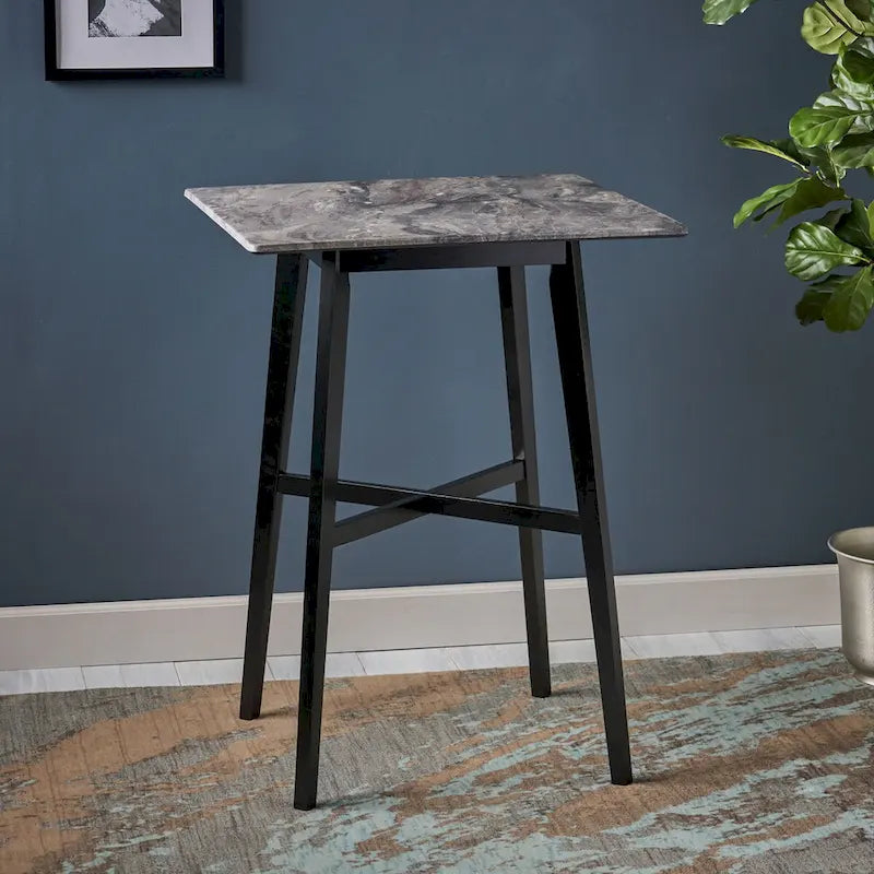 Table de salle à manger moderne hauteur bar 42, pieds en hévéa et plateau stratifié