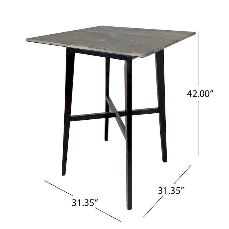 Table de salle à manger moderne hauteur bar 42, pieds en hévéa et plateau stratifié
