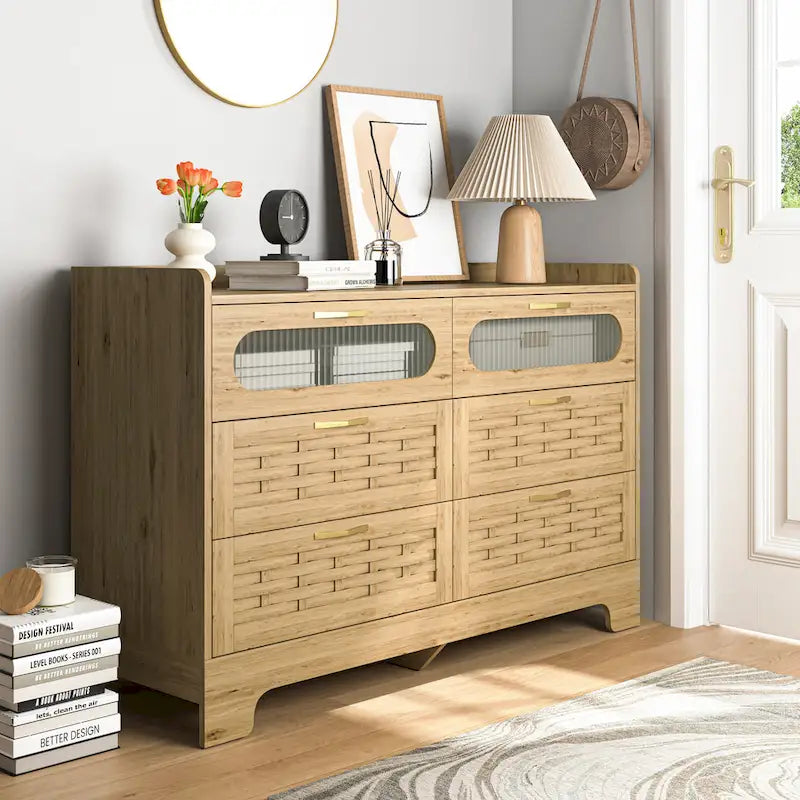 Wood Large Double Dresser with Wide Drawers Modern Chest