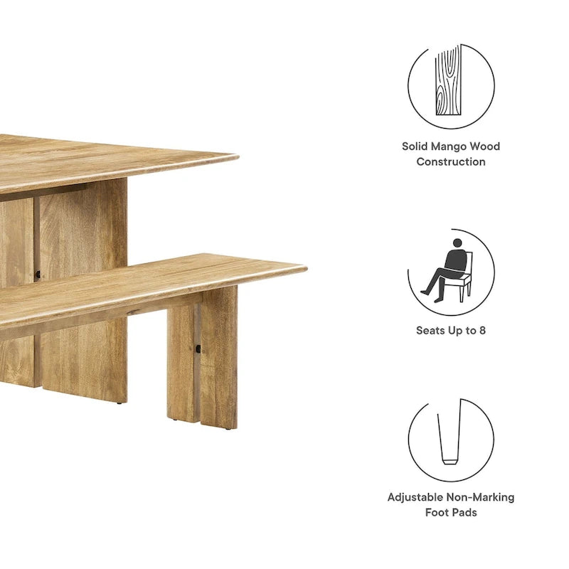 Ensemble table de salle à manger et banc en bois Amistad 86