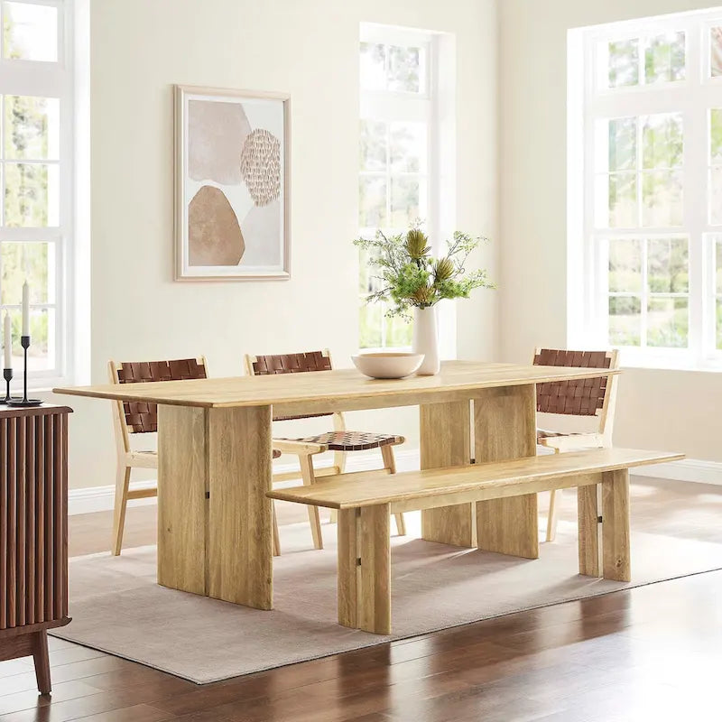Ensemble table de salle à manger et banc en bois Amistad 86