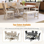 Ensemble de salle à manger 6 personnes avec banc et 4 chaises, pieds demi-ronds, gris/bois naturel