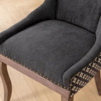 Chaise de salle à manger Ultra Side, Chaises en tissu épaissi avec pieds en bois massif aux tons neutres, Clous décoratifs couleur bronze, Lot de 2