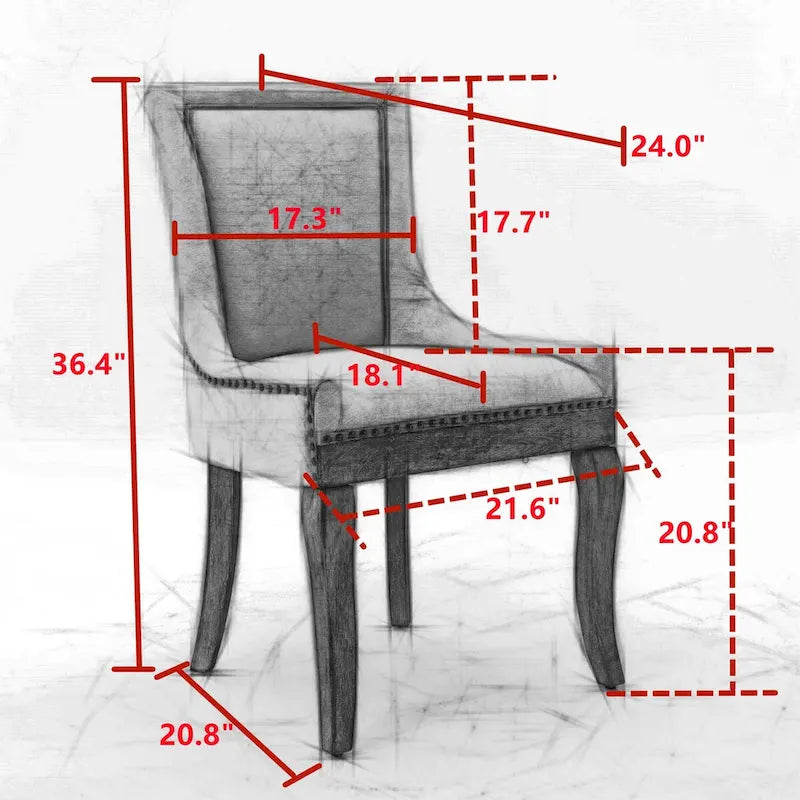Chaise de salle à manger Ultra Side, Chaises en tissu épaissi avec pieds en bois massif aux tons neutres, Clous décoratifs couleur bronze, Lot de 2