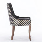 Chaise de salle à manger Ultra Side, Chaises en tissu épaissi avec pieds en bois massif aux tons neutres, Clous décoratifs couleur bronze, Lot de 2