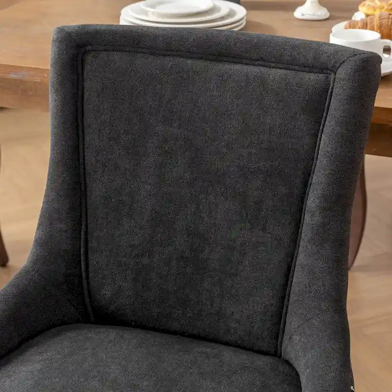 Chaise de salle à manger Ultra Side, Chaises en tissu épaissi avec pieds en bois massif aux tons neutres, Clous décoratifs couleur bronze, Lot de 2