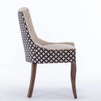 Chaise de salle à manger Ultra Side, Chaises en tissu épaissi avec pieds en bois massif aux tons neutres, Clous décoratifs couleur bronze, Lot de 2