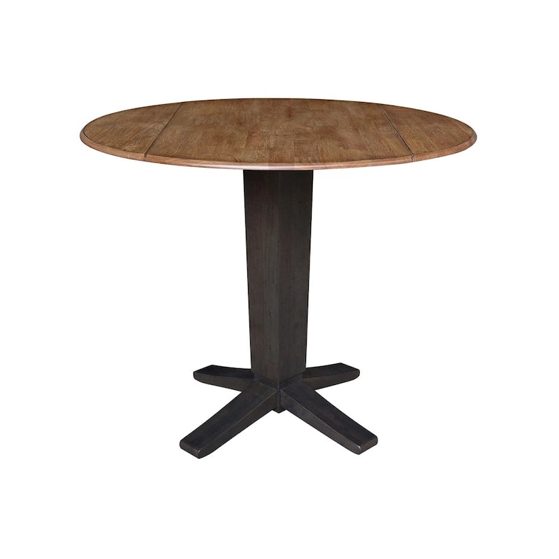 42 in Solid Wood Round Dual Drop Leaf Pedestal Counter Height Dining Table