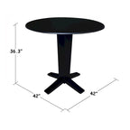 Table à manger piédestal de hauteur comptoir en bois massif de 42 po, à double abattant rond