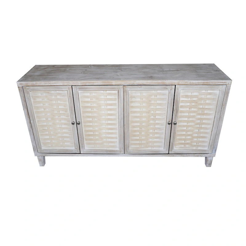 Buffet/Meuble de Rangement d'Appoint en Bois Naturel Décapé à 4 Portes de style Ferme de 152 cm