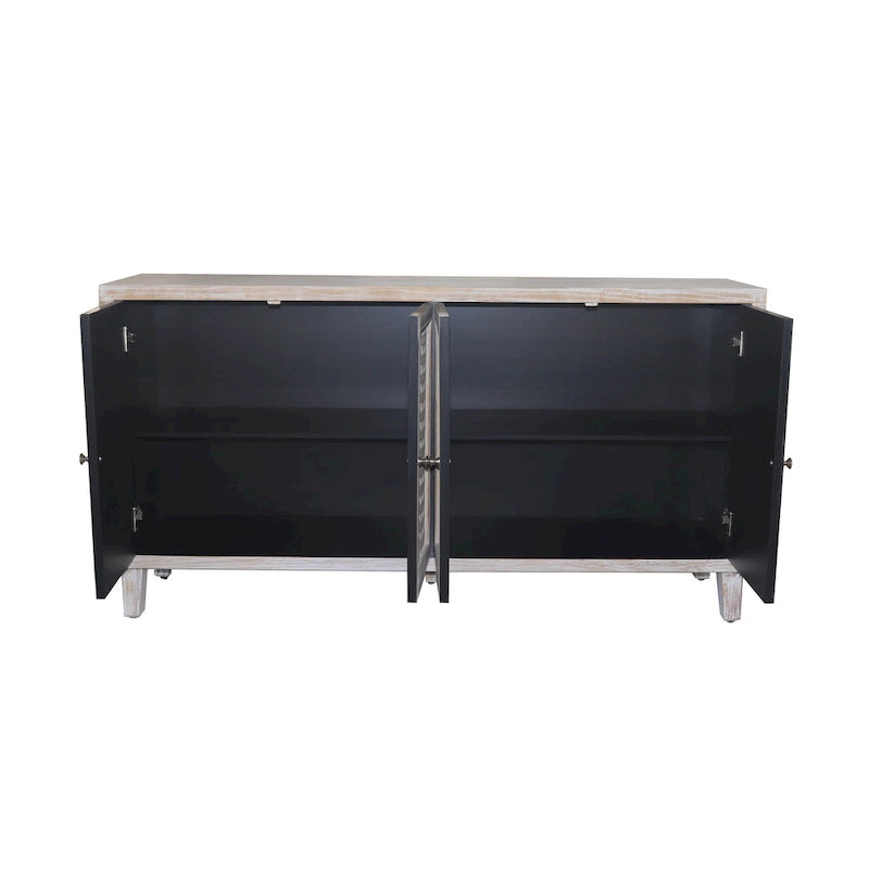 Buffet/Meuble de Rangement d'Appoint en Bois Naturel Décapé à 4 Portes de style Ferme de 152 cm