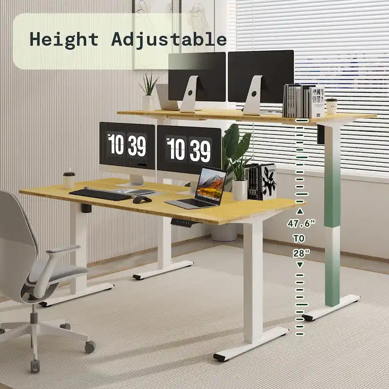 Bureau debout électrique en bambou, blanc/noir/gris, 1 personne, 122x61 cm / 140x71 cm / 152x76 cm