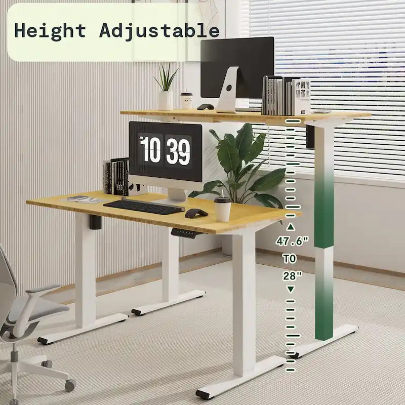 Bureau debout électrique en bambou, blanc/noir/gris, 1 personne, 122x61 cm / 140x71 cm / 152x76 cm