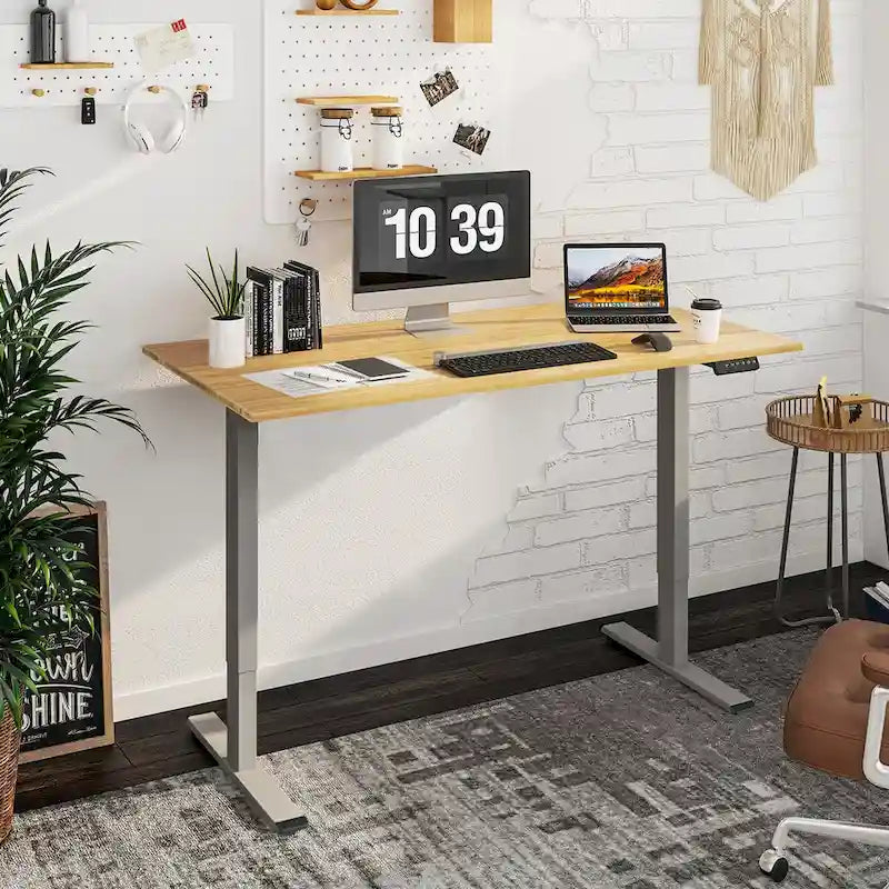 Bureau debout électrique en bambou, blanc/noir/gris, 1 personne, 122x61 cm / 140x71 cm / 152x76 cm