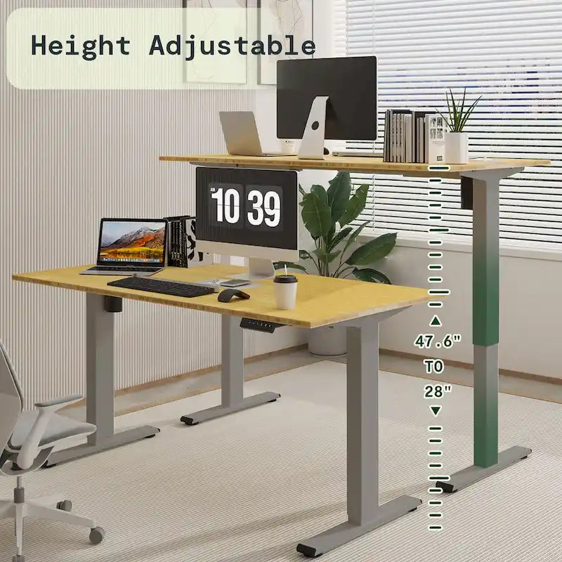 Bureau debout électrique en bambou, blanc/noir/gris, 1 personne, 122x61 cm / 140x71 cm / 152x76 cm