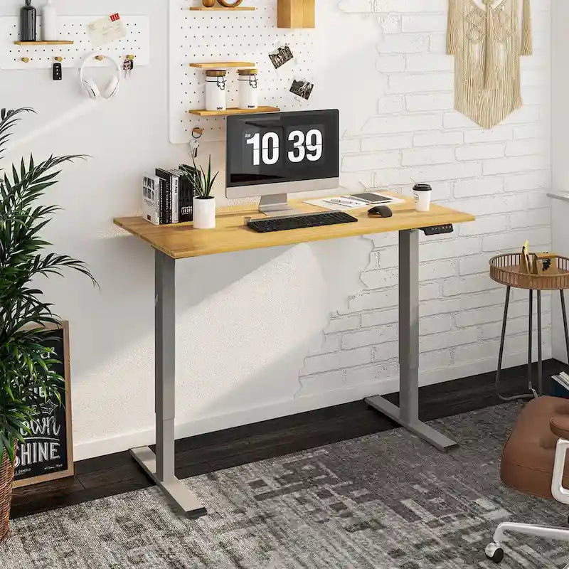 Bureau debout électrique en bambou, blanc/noir/gris, 1 personne, 122x61 cm / 140x71 cm / 152x76 cm