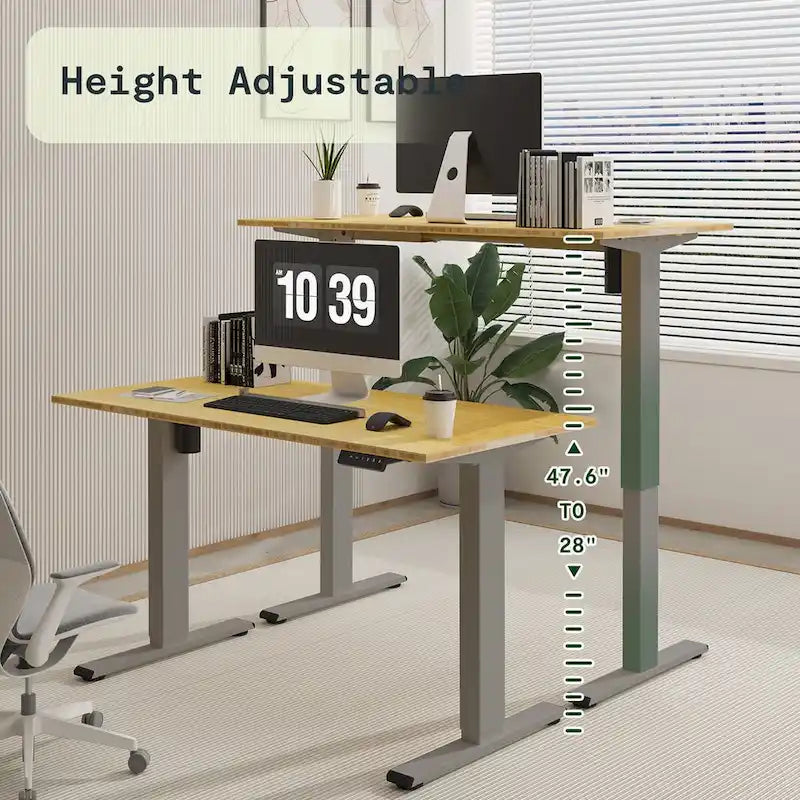 Bureau debout électrique en bambou, blanc/noir/gris, 1 personne, 122x61 cm / 140x71 cm / 152x76 cm