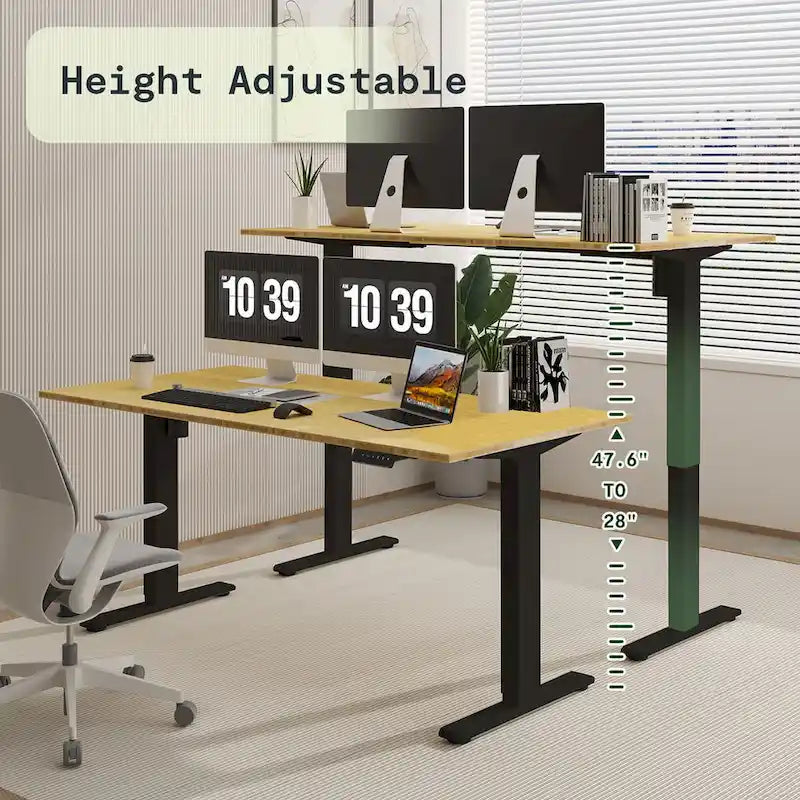 Bureau debout électrique en bambou, blanc/noir/gris, 1 personne, 122x61 cm / 140x71 cm / 152x76 cm