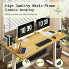 Bureau debout électrique en bambou, blanc/noir/gris, 1 personne, 122x61 cm / 140x71 cm / 152x76 cm