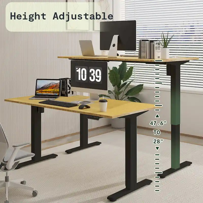 Bureau debout électrique en bambou, blanc/noir/gris, 1 personne, 122x61 cm / 140x71 cm / 152x76 cm