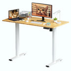 Bureau debout électrique en bambou, blanc/noir/gris, 1 personne, 122x61 cm / 140x71 cm / 152x76 cm