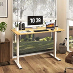 Bureau debout électrique en bambou, blanc/noir/gris, 1 personne, 122x61 cm / 140x71 cm / 152x76 cm