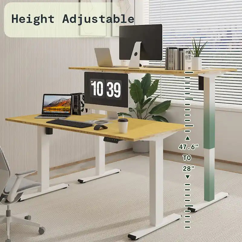 Bureau debout électrique en bambou, blanc/noir/gris, 1 personne, 122x61 cm / 140x71 cm / 152x76 cm