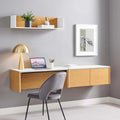 Bureau mural pour 1 personne, blanc naturel/cerisier noir, avec armoire et étagère