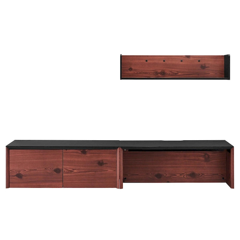 Bureau mural pour 1 personne, blanc naturel/cerisier noir, avec armoire et étagère