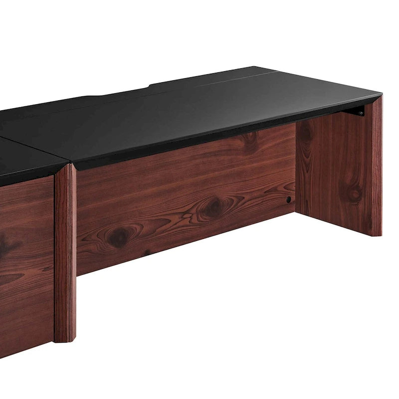 Bureau mural pour 1 personne, blanc naturel/cerisier noir, avec armoire et étagère