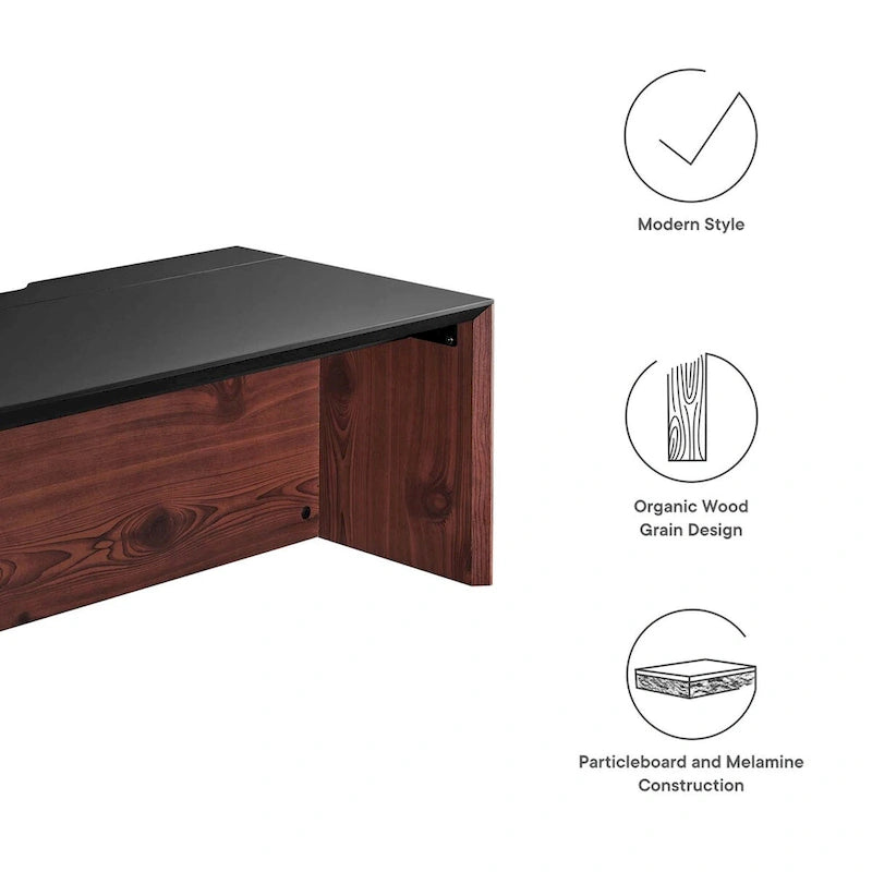 Bureau mural pour 1 personne, blanc naturel/cerisier noir, avec armoire et étagère