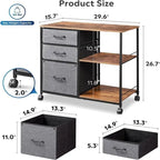 Caisson à roulettes à 3 tiroirs, Gris Clair / Marron Rustique / Noir / Blanc, Bureau individuel