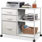 Caisson à roulettes à 3 tiroirs, Gris Clair / Marron Rustique / Noir / Blanc, Bureau individuel