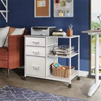 Caisson à roulettes à 3 tiroirs, Gris Clair / Marron Rustique / Noir / Blanc, Bureau individuel