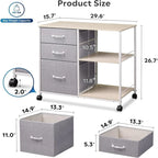 Caisson à roulettes à 3 tiroirs, Gris Clair / Marron Rustique / Noir / Blanc, Bureau individuel