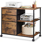 Caisson à roulettes à 3 tiroirs, Gris Clair / Marron Rustique / Noir / Blanc, Bureau individuel