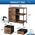 Caisson à roulettes à 3 tiroirs, Gris Clair / Marron Rustique / Noir / Blanc, Bureau individuel